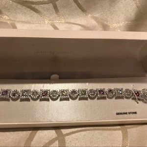 Sterling silver genuine stone tennis bracelet